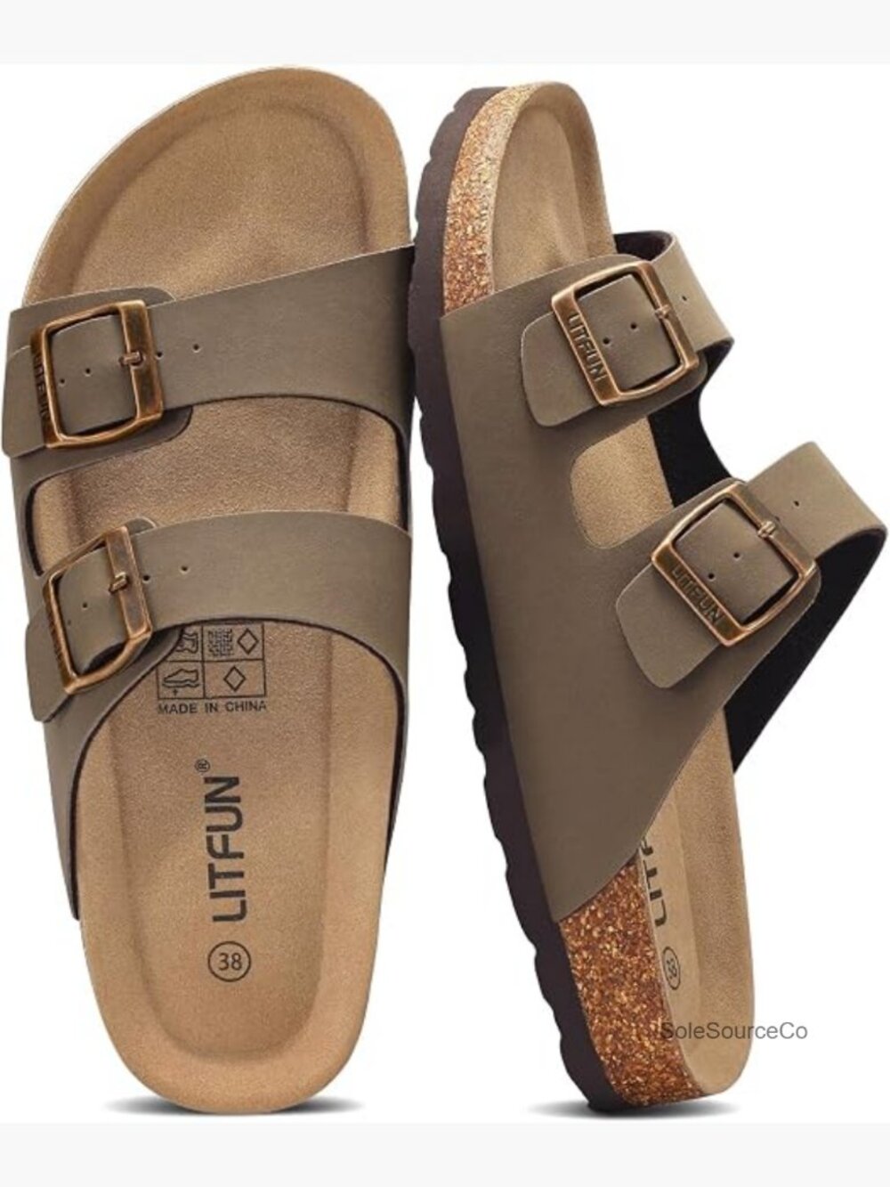 Unisex Cork Footbed Slip On Slide Sandals with Adjustable Buckle